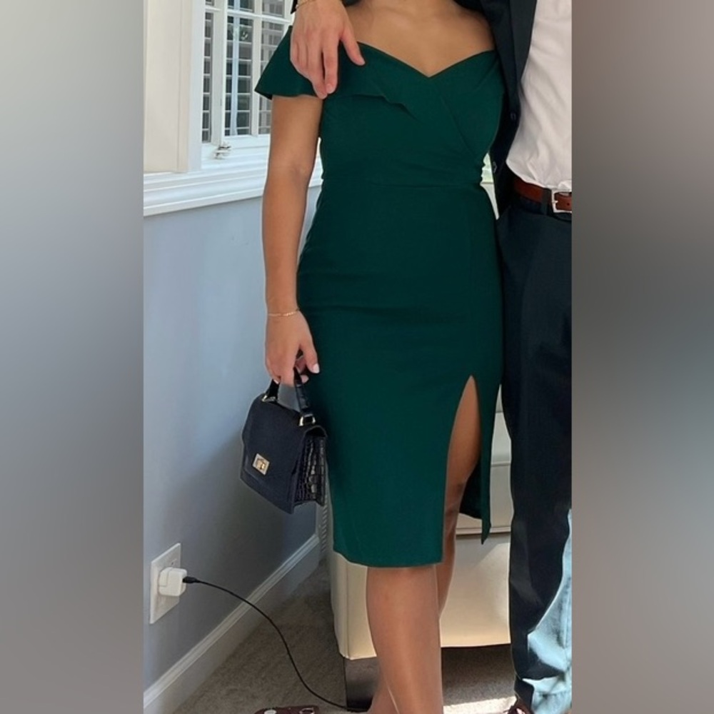 Off the Shoulder Midi Olive Green Dress